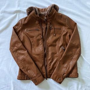 Faux brown leather jacket